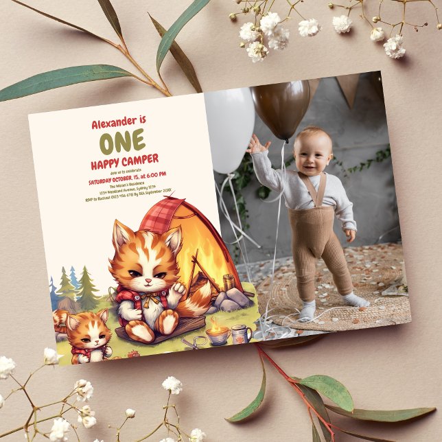 One Happy Camper Wood Boys 1st Birthday Invitation (Creator Uploaded)