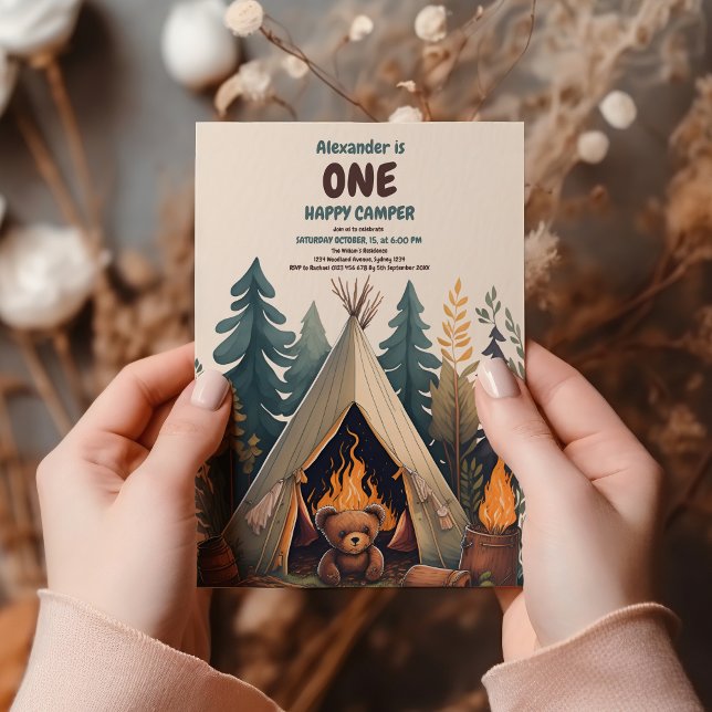 One Happy Camper Wood Boys 1st Birthday Invitation (Creator Uploaded)