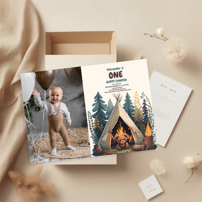 One Happy Camper Wood Boys 1st Birthday Invitation (Creator Uploaded)