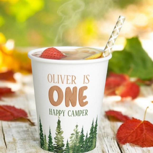 One Happy Camper Wood Boys 1st Birthday Paper Cups (Creator Uploaded)