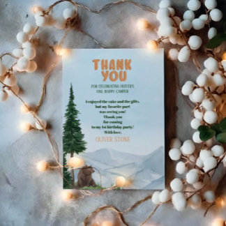 One Happy Camper Wood Boys 1st Birthday Thank You Card