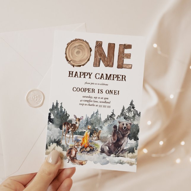 One Happy Camper Woodland 1st Birthday Invitation (Creator Uploaded)