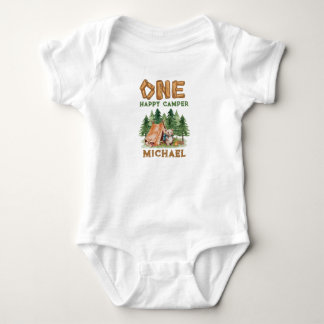 One Happy Camper Woodland Watercolor 1st Birthday Baby Bodysuit