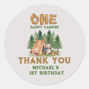 One Happy Camper Woodland Watercolor 1st Birthday  Classic Round Sticker