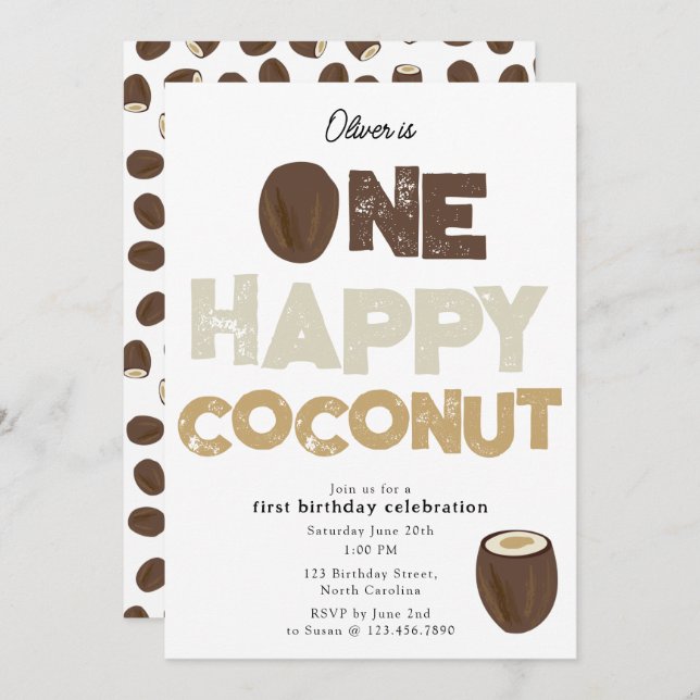 One Happy Coconut Invite 1st Summer Birthday (Front/Back)