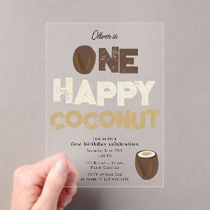 One Happy Coconut Invite 1st Summer Birthday Acrylic Invitations