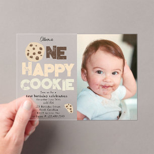 One Happy Cookie Invite 1st First Birthday Photo Acrylic Invitations