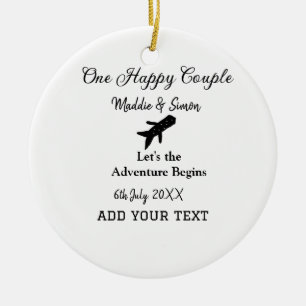 One happy Couple let's adventure begins wedding co Ceramic Tree Decoration