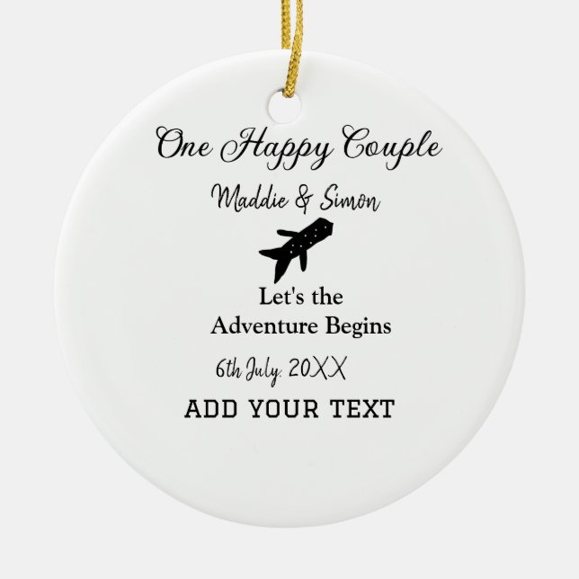 One happy Couple let's adventure begins wedding co Ceramic Tree Decoration (Front)