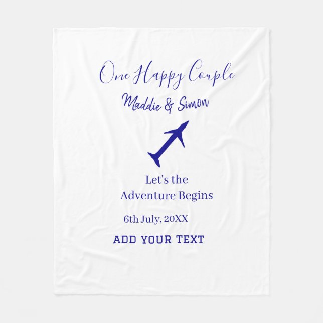 One happy Couple let's adventure begins wedding co Fleece Blanket (Front)
