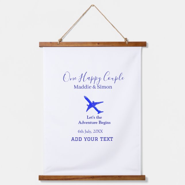 One happy Couple let's adventure begins wedding co Hanging Tapestry (Front)