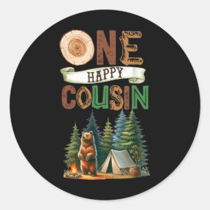 One Happy Cousin Camper First Birthday Camping Bea Classic Round Sticker