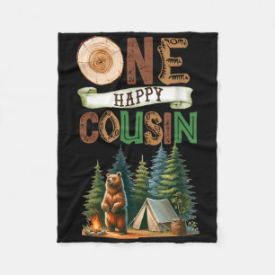 One Happy Cousin Camper First Birthday Camping Bea Fleece Blanket