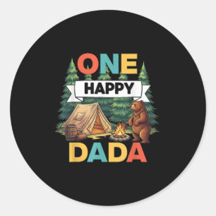 One Happy Dada Camper First Birthday Camping Bear  Classic Round Sticker
