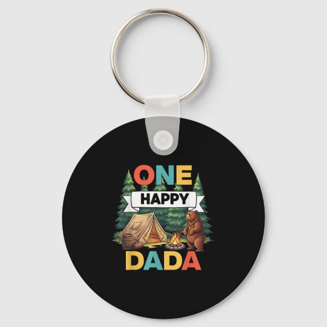 One Happy Dada Camper First Birthday Camping Bear  Key Ring (Front)