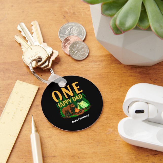 One Happy Dada First Birthday Bear Camping Funny Key Ring (Desk)