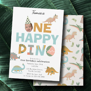 One Happy Dino Dinosaur Invite 1st Birthday Photo
