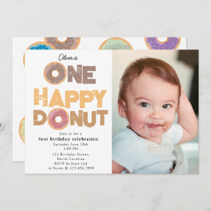One Happy Donut Invite 1st First Birthday Photo