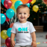 One Happy Dude 1st Birthday Blue Smiley Baby T-Shirt<br><div class="desc">We are always adding new designs weekly!</div>