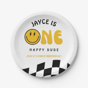 One Happy Dude 1st Birthday Chequered Paper Plates