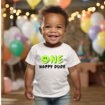 One Happy Dude 1st Birthday Green Smiley Baby T-Shirt<br><div class="desc">We are always adding new designs weekly!</div>