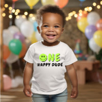 One Happy Dude 1st Birthday Green Smiley