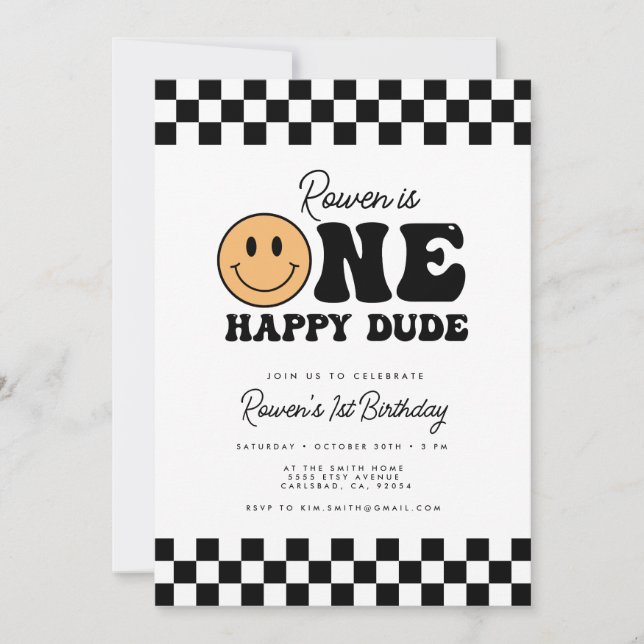One Happy Dude 1st Birthday Invitation (Front)