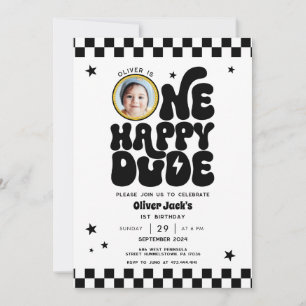One Happy Dude 1st Birthday Invitation with Photo