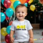 One Happy Dude 1st Birthday Yellow Smile Baby T-Shirt<br><div class="desc">We are always adding new designs weekly!</div>