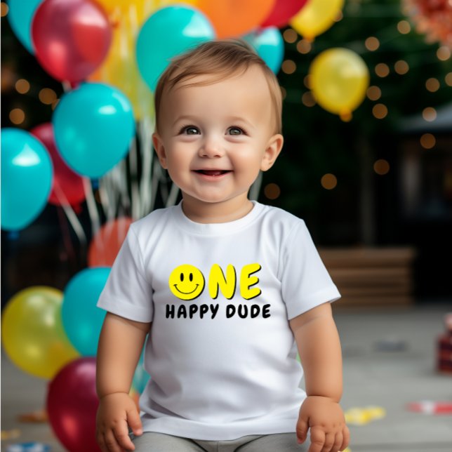 One Happy Dude 1st Birthday Yellow Smile Baby T-Shirt (Creator Uploaded)