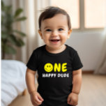 One Happy Dude 1st Birthday Yellow Smiley Baby T-Shirt<br><div class="desc">We are always adding new designs weekly!</div>