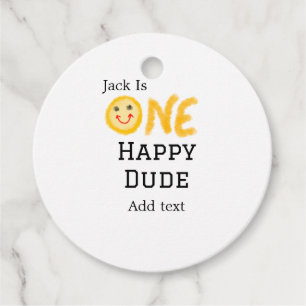 One happy dude 1st happy Birthday smiley yellow Favour Tags