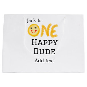 One happy dude 1st happy Birthday smiley yellow Large Gift Bag