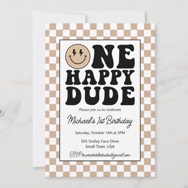 One Happy Dude Birthday Invitation (Front)