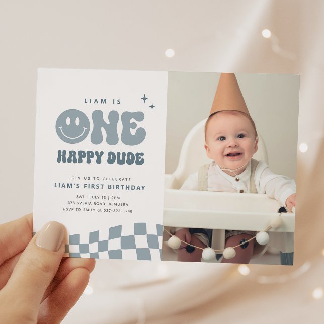 ONE Happy Dude Birthday Party Photo Invitation (Creator Uploaded)