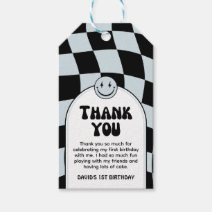 One Happy Dude Blue Check Photo Birthday  Gift Tags