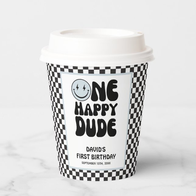 One Happy Dude Blue Cute Boy First Birthday  Paper Cups (Front)