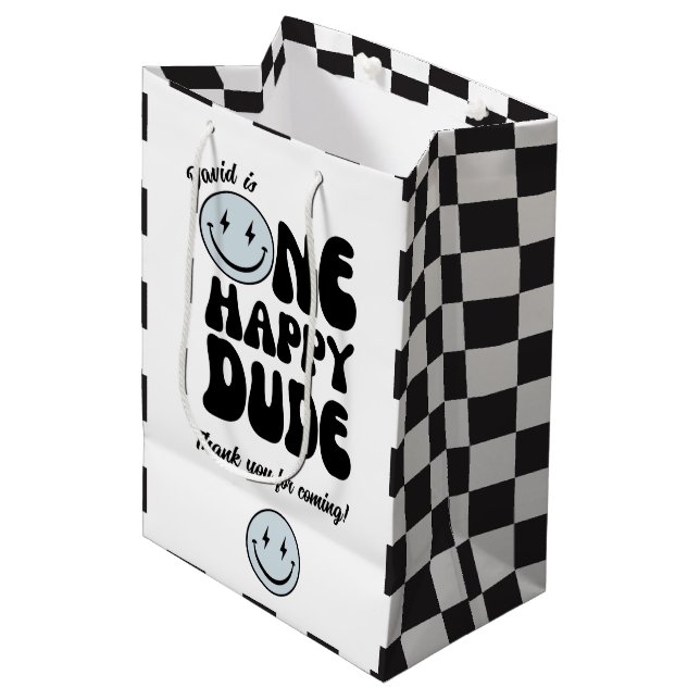 One Happy Dude Blue Emoji Birthday  Medium Gift Bag (Front Angled)