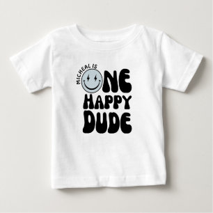 One Happy Dude Blue Happy Face Boy First Birthday  Baby T-Shirt