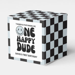 One Happy Dude Blue Happy Face Boy First Birthday Favour Box