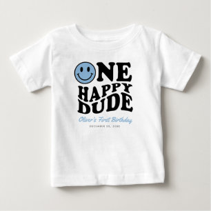 One Happy Dude Blue Smile Face Boy 1st Birthday Baby T-Shirt