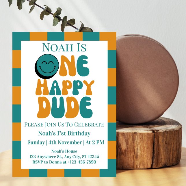 One Happy Dude Boy 1st Birthday  Invitation (Creator Uploaded)