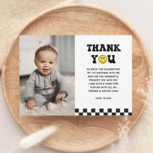 One Happy Dude Boy 1st Birthday Photo Thank You Card