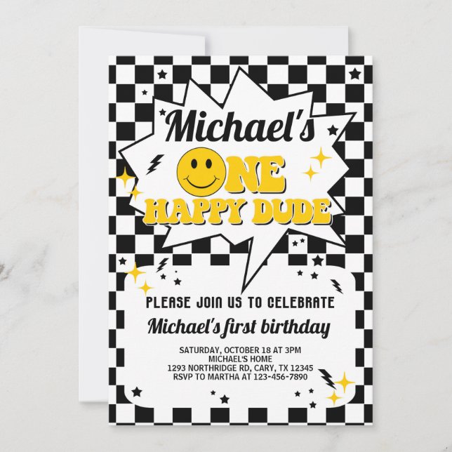 One Happy Dude boy 1st first birthday invitation. Invitation (Front)