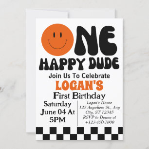 One Happy Dude Boy First Birthday Party Invitation