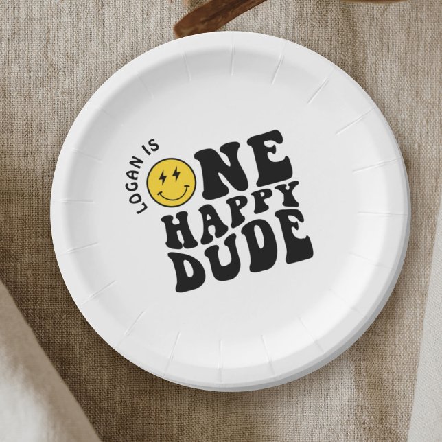 One Happy Dude Boy First Birthday Party Paper Plate (Creator Uploaded)