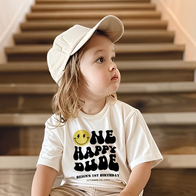 One Happy Dude | Boys Happy Face Rad 1st Birthday Baby T-Shirt (Creator Uploaded)