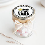 One Happy Dude | Boys Rad Kids 1st Birthday Classic Round Sticker<br><div class="desc">Are you celebrating your happy little dude? Explore our collection of fun and totally rad birthday stationery and party supplies for the ultimate first birthday celebration! This design features a stellar smile,  groovy typography and black and white chequered patterns! Perfect for your birthday party favours and supplies.</div>