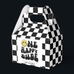 One Happy Dude | Boys Rad Kids 1st Birthday Favour Box<br><div class="desc">Are you celebrating your happy little dude? Explore our collection of fun and totally rad birthday stationery and party supplies for the ultimate first birthday celebration! This design features a stellar smile,  groovy typography and black and white chequered patterns! Perfect for your party favours and giveaways.</div>
