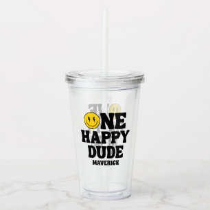One Happy Dude Boy's Retro 1st Birthday Acrylic Tumbler